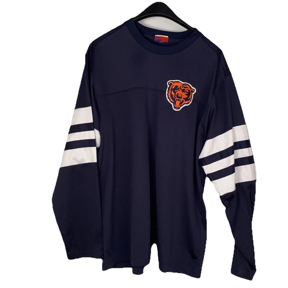 Majestic Jersey Shirt Youth L Large Navy Blue White Chicago Bears Long Sleeve EC